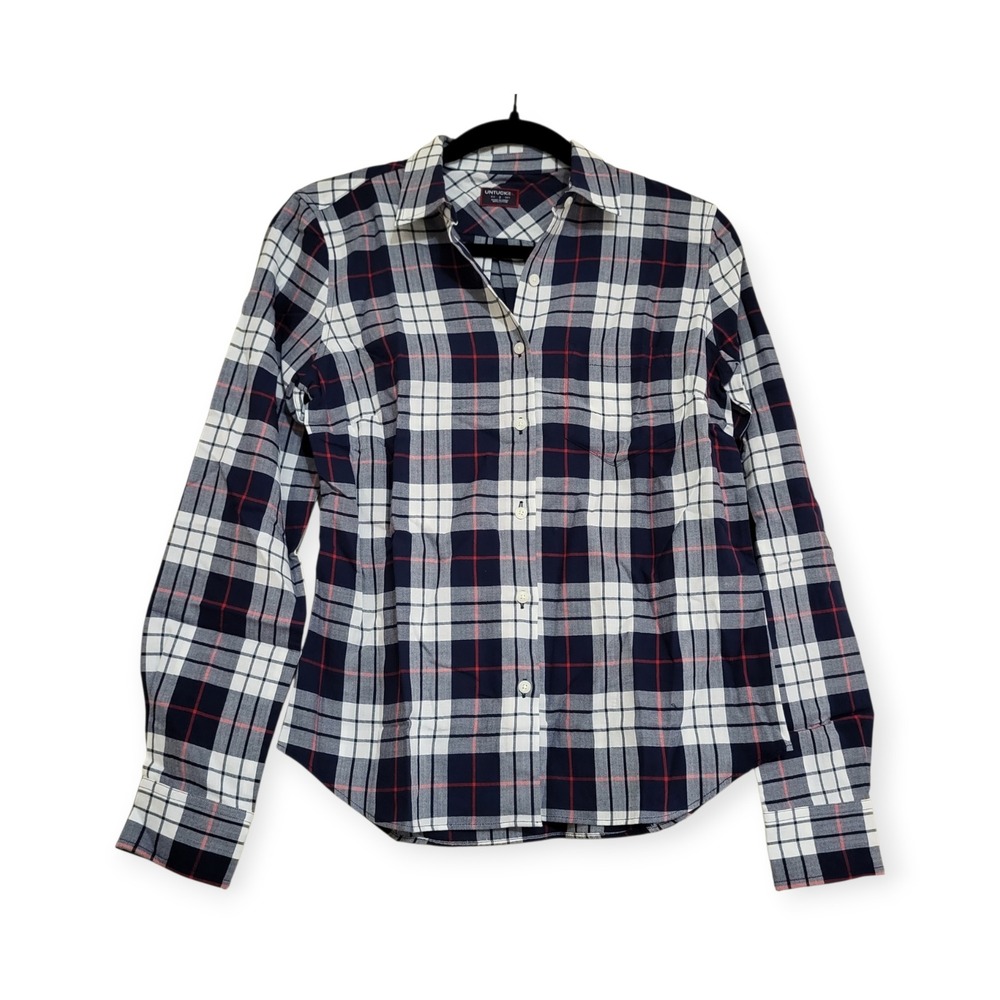 UNTUCKit Womens 2 Flannel Plaid Preppy Coastal Classic Citra Navy Blue Red Shirt
